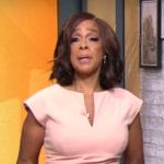 Gayle King’s beige split-neck dress on CBS Mornings