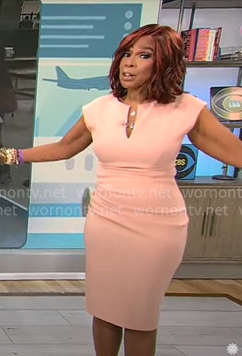 Gayle King's beige split-neck dress on CBS Mornings