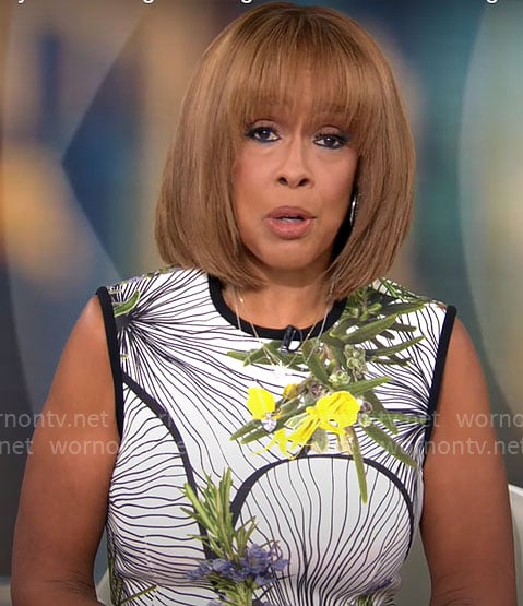 Gayle's white floral sleeveless dress on CBS Mornings