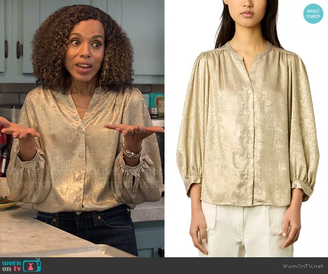 WornOnTV: Paige’s gold Christmas blouse on UnPrisoned | Kerry ...