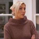 Gina’s brown ribbed high neck sweater on The Real Housewives of Orange County