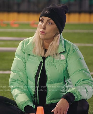 Gina's green padded jacket on The Real Housewives of Orange County