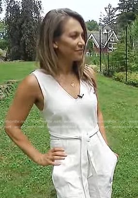 Ginger's white v-neck tie waist jumpsuit on Good Morning America