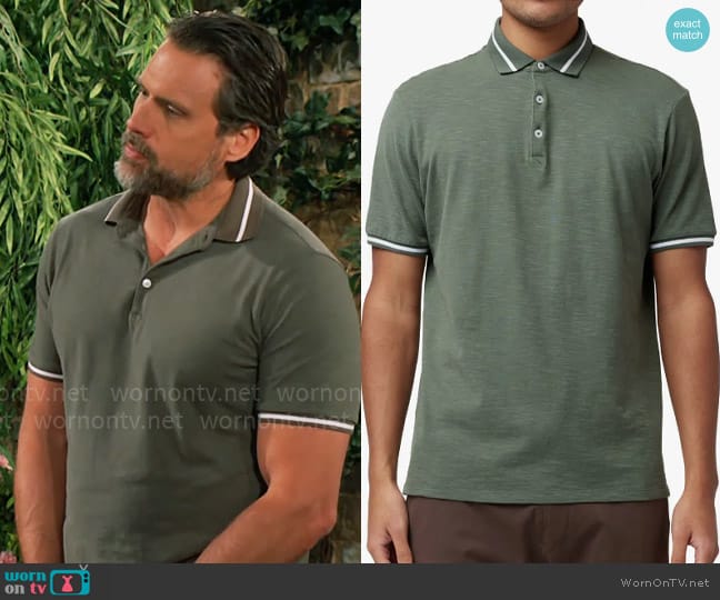 Good Man Brand Match Point Tipped Slub Short Sleeve Polo worn by Nick Newman (Joshua Morrow) on The Young and the Restless