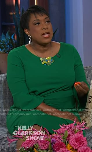 Danita Harris's green twist front dress on The Kelly Clarkson Show