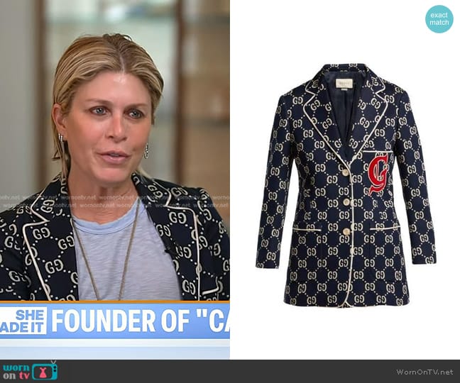 Gucci GG Jersey Single-Breasted Jacket with Preppy Patch worn by Jill Martin on Today