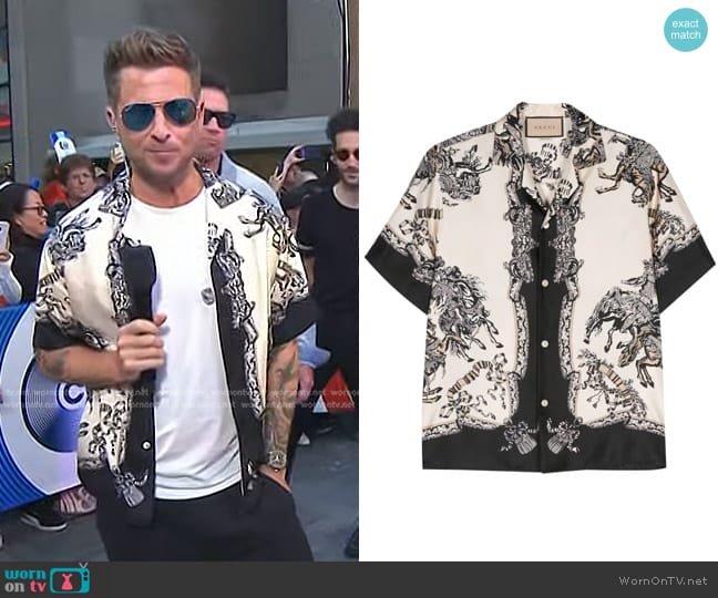 Gucci Baroque-print Silk Bowling Shirt worn by Ryan Tedder on Today