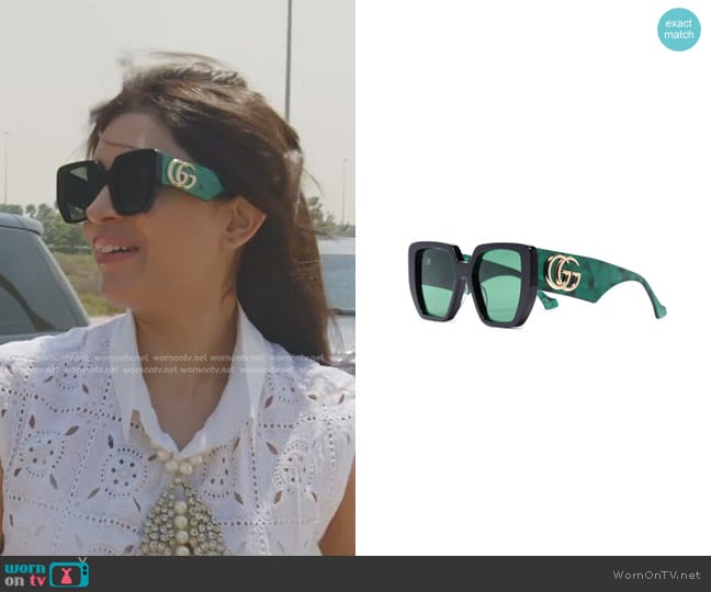 Gucci Oversized Square Frame Sunglasses worn by Saba Yussouf (Saba Yussouf) on The Real Housewives of Dubai