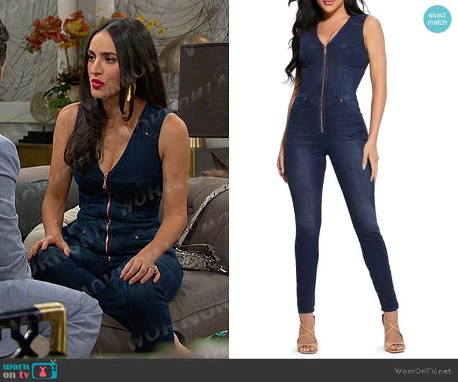 Guess Judd Denim Corset Jumpsuit worn by Gabi Hernandez (Cherie Jimenez) on Days of our Lives