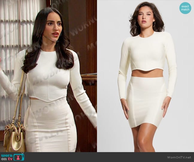 Guess Lana Mirage Corset Top and Mirage Skirt worn by Gabi Hernandez (Cherie Jimenez) on Days of our Lives