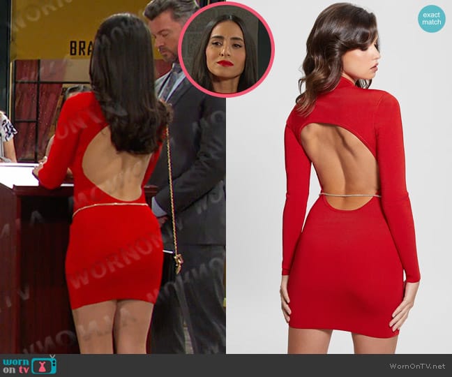 Guess Mariah Open-Back Dress in Red worn by Gabi Hernandez (Cherie Jimenez) on Days of our Lives