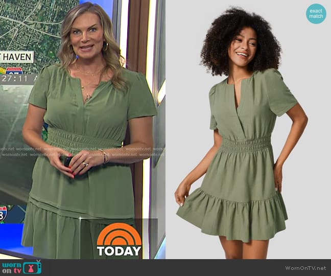 Halara V Neck Linen-Feel Dress in Loden Green worn by Emily West on Today