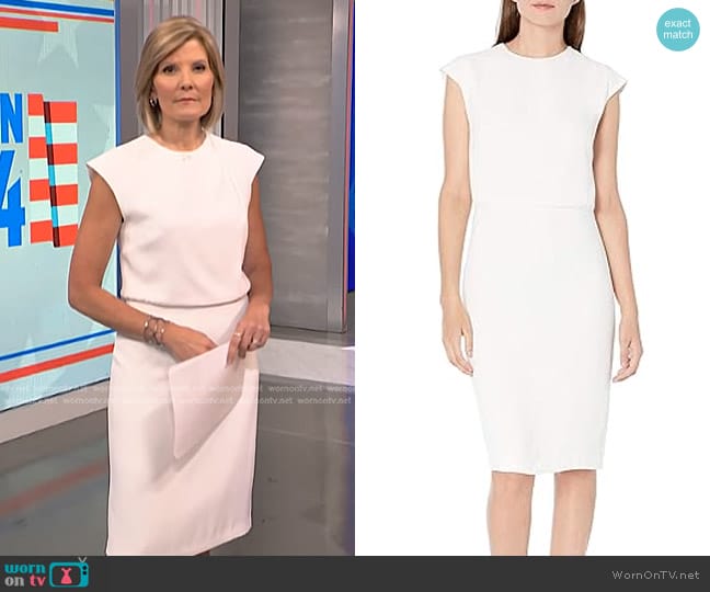 Halogen Pencil Dress in Linen White worn by Kate Snow on NBC News Daily