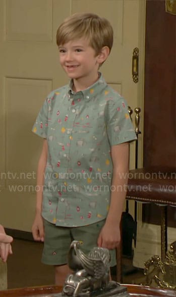 Harrison's green printed shirt and shorts on The Young and the Restless