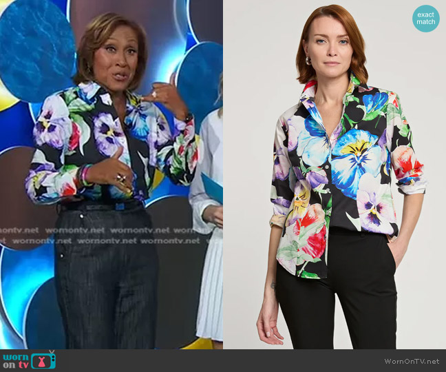 Hinson Wu Diane Long Sleeve Pansy Print Shirt worn by Robin Roberts on Good Morning America