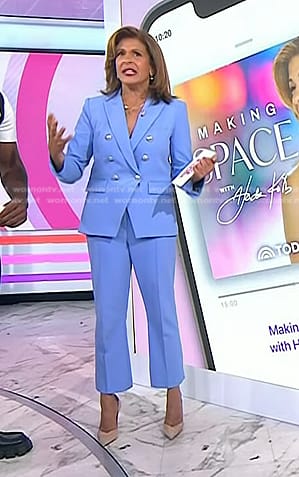 Hoda’s blue double breasted blazer and cropped pants on Today