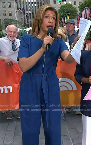 Hoda's denim tie waist jumpsuit on Today