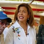 Hoda’s white floral embellished tie front top on Today