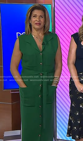 Hoda’s green sleeveless button front dress on Today