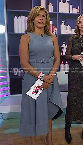 Hoda’s grey belted denim midi dress on Today