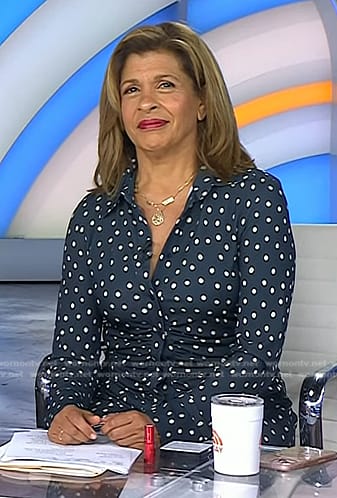 Hoda’s navy polka dot shirtdress on Today