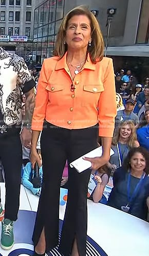 Hoda's orange cropped jacket and black pants on Today