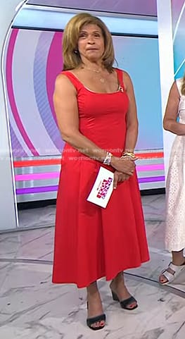 Hoda's red a-line midi dress on Today