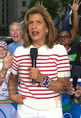 Hoda's white and red striped short sleeve sweater on Today