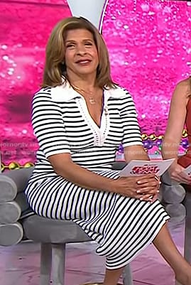 Hoda’s white striped crochet trim dress on Today