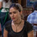 Holly’s black printed sheer tee on Days of our Lives