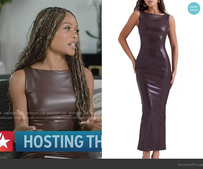 House of CB Sahara Faux Leather Body-Con Maxi Dress worn by Zuri Hall on Access Hollywood