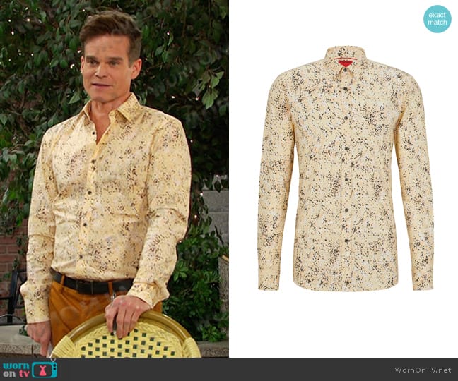 Hugo Boss Elisha Extra Slim Fit Shirt in Light Beige worn by Leo Stark (Greg Rikaart) on Days of our Lives