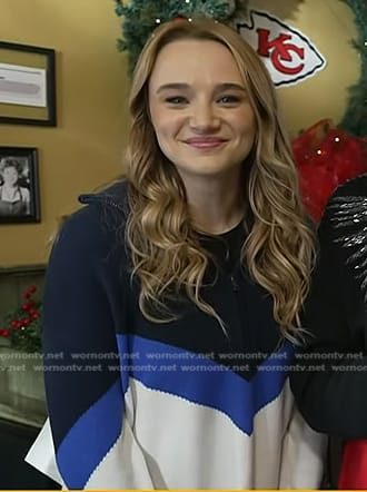 Hunter King’s navy and white colorblock sweater on Today