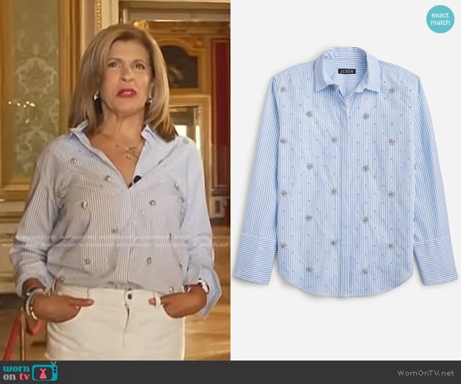 J. Crew Collection Garçon Embellished Shirt in blue pinstripe worn by Hoda Kotb on Today