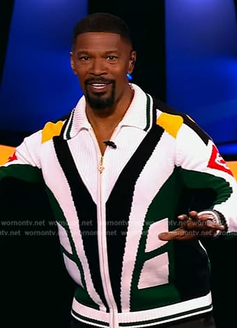 Jamie Foxx's knit zip front cardigan on Beat Shazam