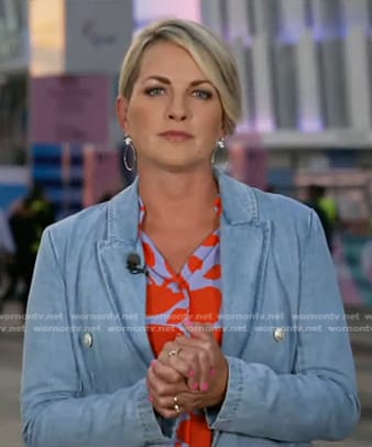 Jamie Yuccas' floral blouse and denim blazer on CBS Evening News