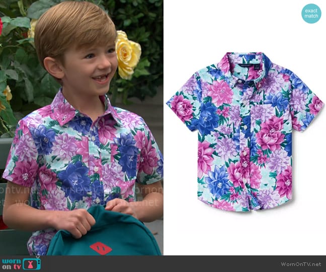 Janie and Jack Floral Poplin Shirt in Light Floral Violet worn by Harrison Abbott (Redding Munsell) on The Young and the Restless