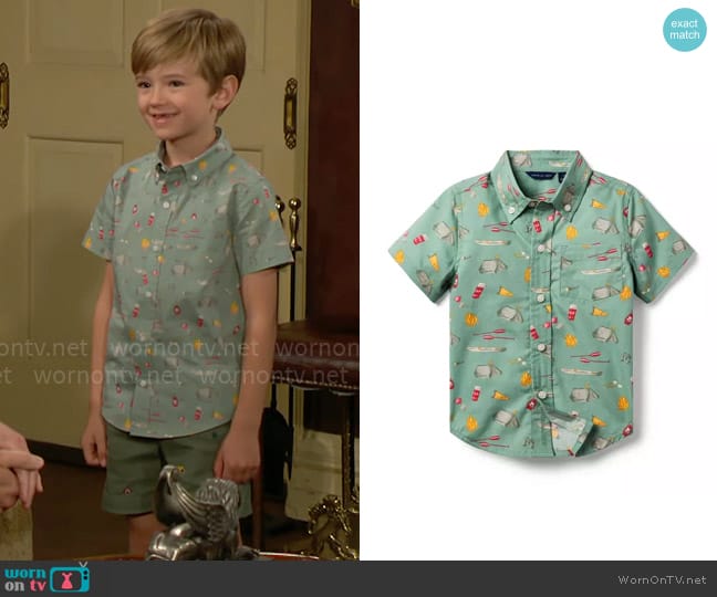 Janie & Jack Linen Cotton Shirt in Pale Green Camp Icon worn by Harrison (Redding Munsell) on The Young and the Restless