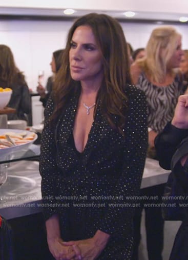 Jenn's black embellished jumpsuit on The Real Housewives of New Jersey