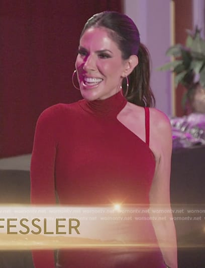 Jenn Fessler's red one shoulder top and skirt on The Real Housewives of New Jersey