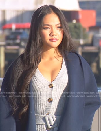 Jenn Tran's grey belted sweater dress on The Bachelorette