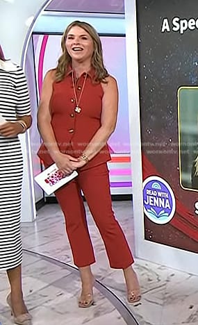 Jenna’s red collared vest and cropped pants on Today