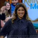 Jennifer Esposito’s navy pinstripe top and pants on Live with Kelly and Mark