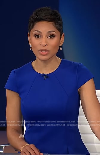 Jericka's blue laser cut dress on CBS Evening News