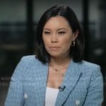 Jo Ling Kent’s blue blazer with white buttons on CBS Mornings