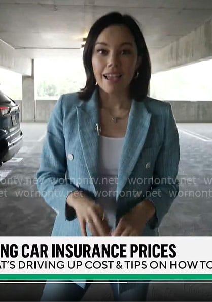 Jo Ling Kent’s blue blazer with white buttons on CBS Mornings