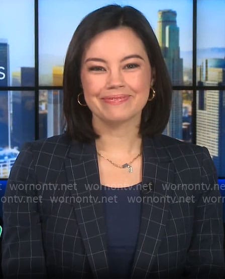 Jo Ling Kent's checked navy blazer on CBS Mornings