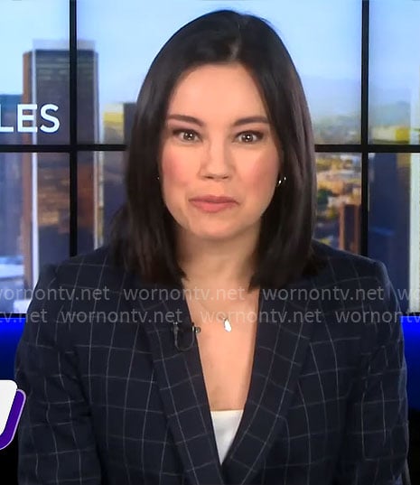Jo Ling Kent's checked navy blazer on CBS Mornings