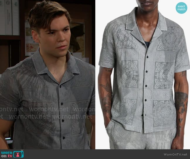 John Varvatos Arya Shirt in Stone Grey worn by R.J. Forrester (Joshua Hoffman) on The Bold and the Beautiful