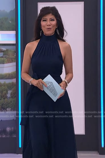 Julie’s navy tie waist jumpsuit on Big Brother